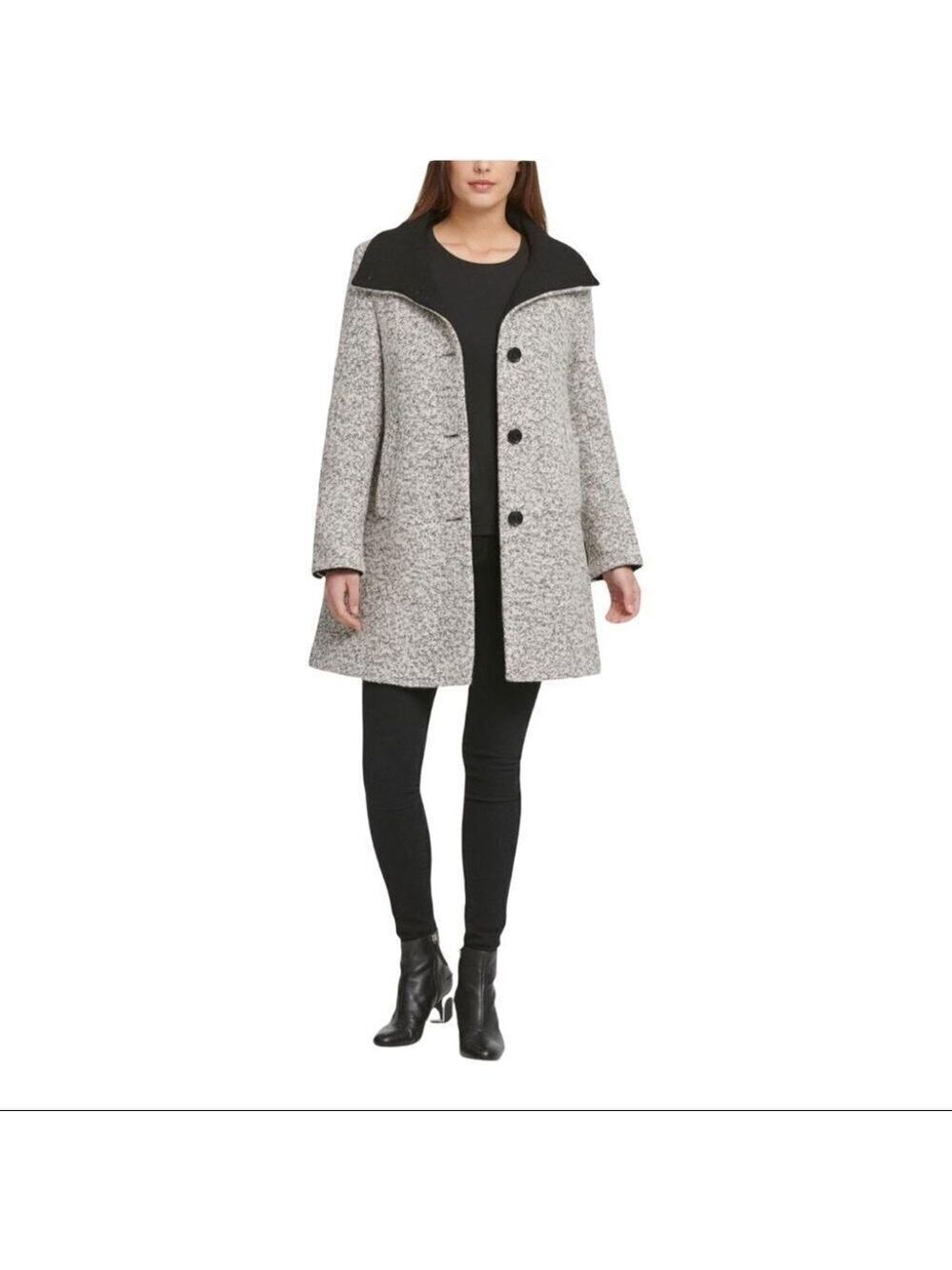 DKNY Black and White Tweed Coat - Picture 2 of 13